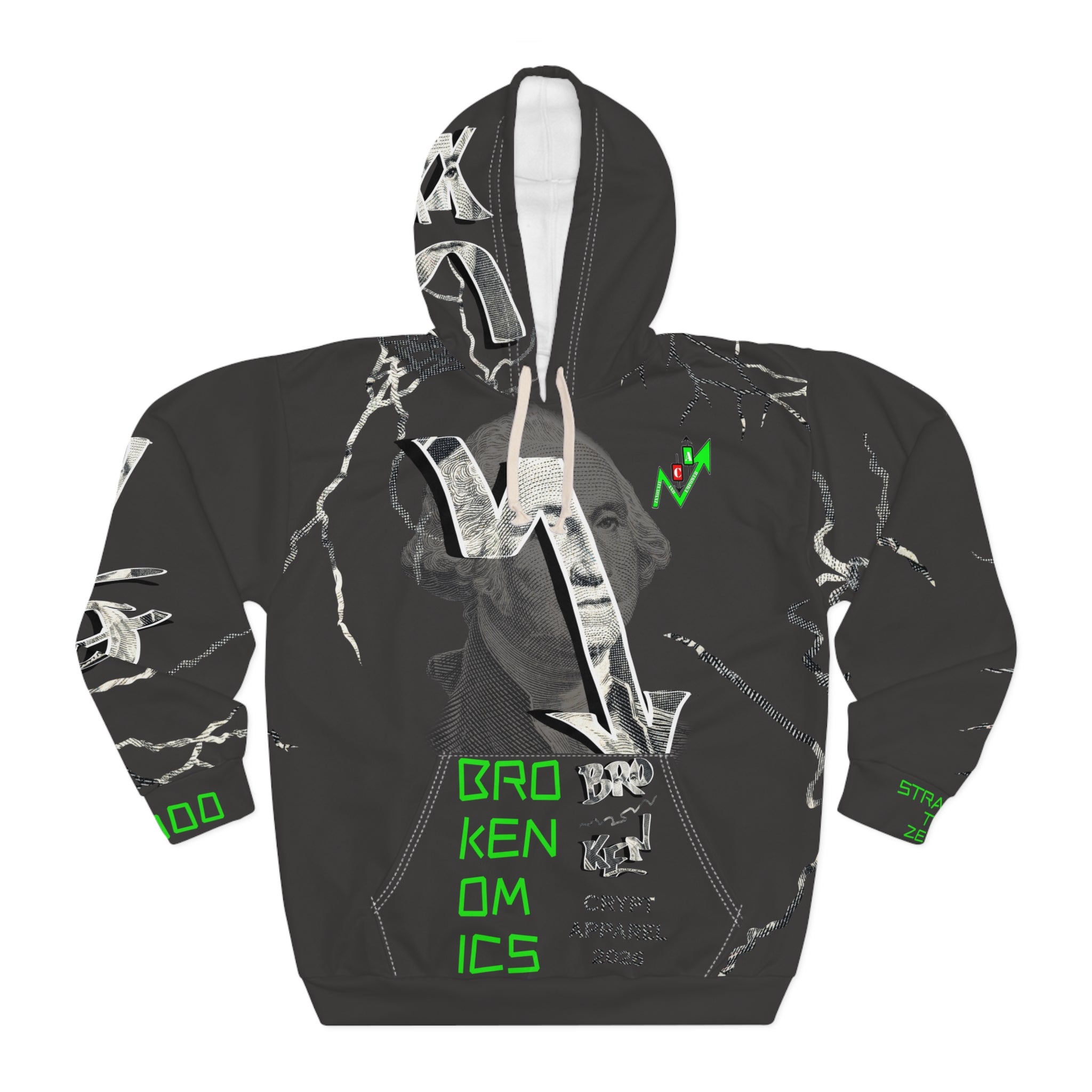 Black Crypt Apparel All Over Print Hoodie, crypto trading, stock market, money print.