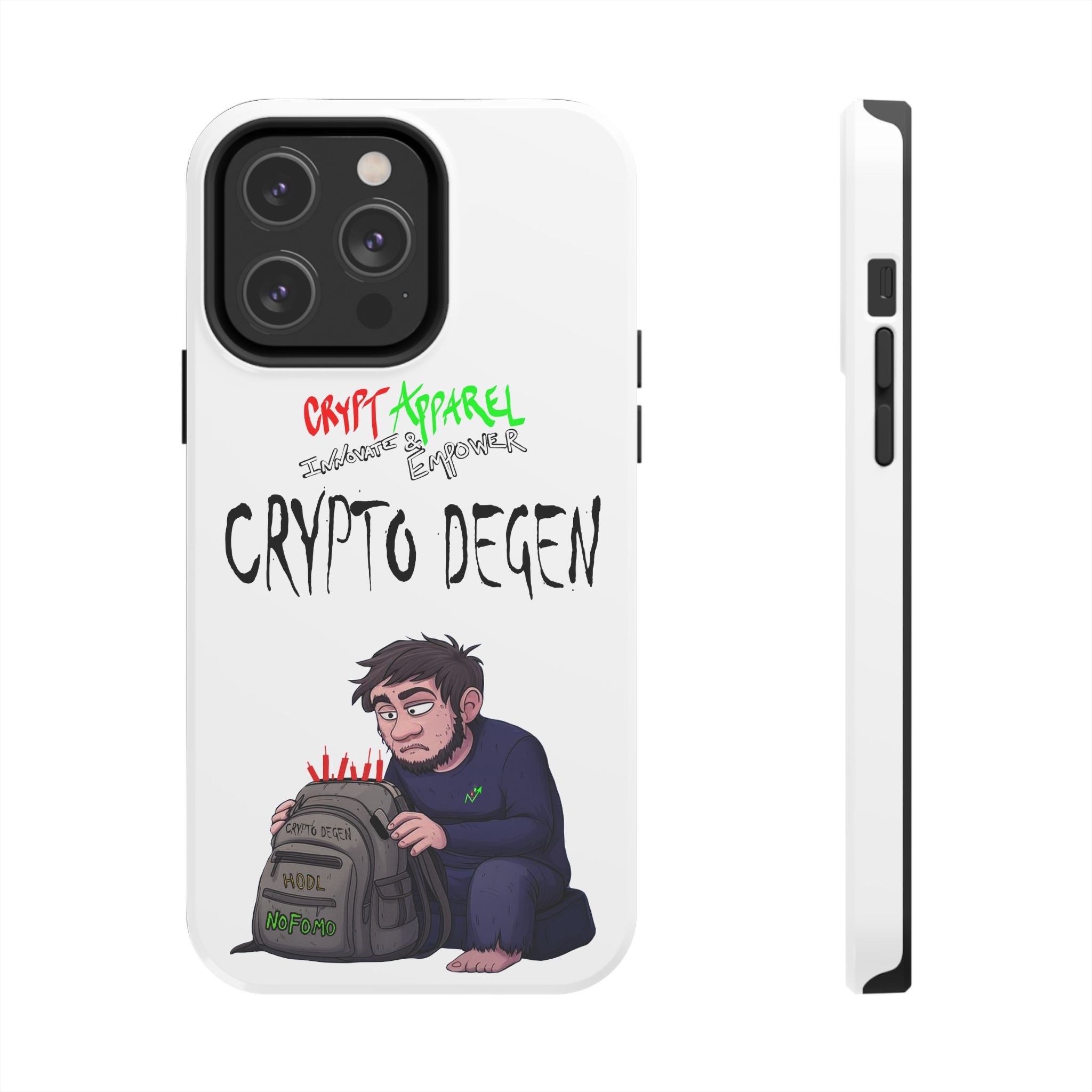 Crypto Degen Tough Phone Case — Cartoon HODL Backpack Design