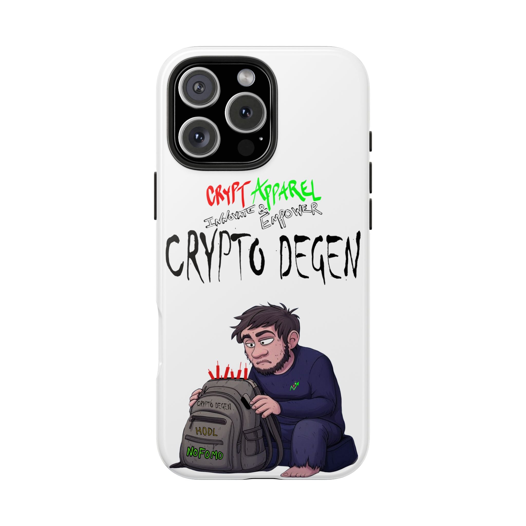 Crypto Degen Tough Phone Case — Cartoon HODL Backpack Design