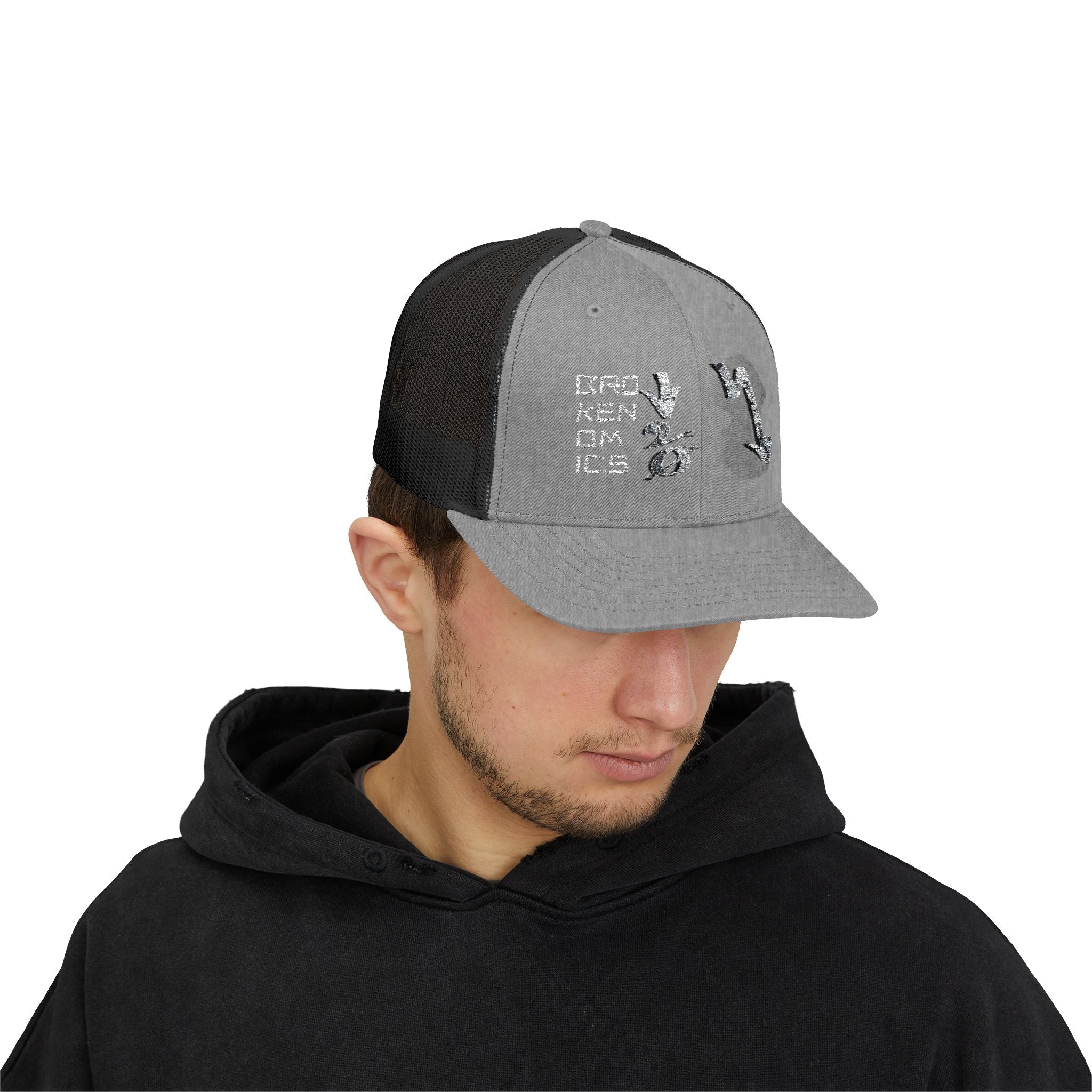 Brokenomics Crypto Trucker Cap - Crypt Apparel Distressed Arrow Graphic Snapback