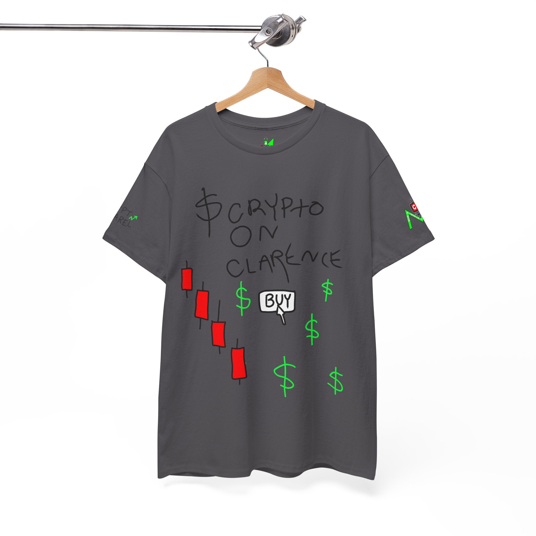Crypto on Clarence Tee — "Crypt Apparel" / "crypto illiterate" Graphic Shirt