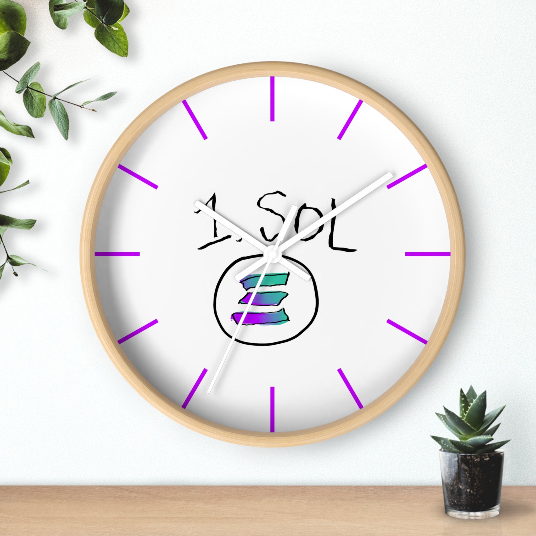 Meme Coin Milyunr crypto degen Wall Clock — Crypt Apparel SOL inspired White Clock with Purple Accents