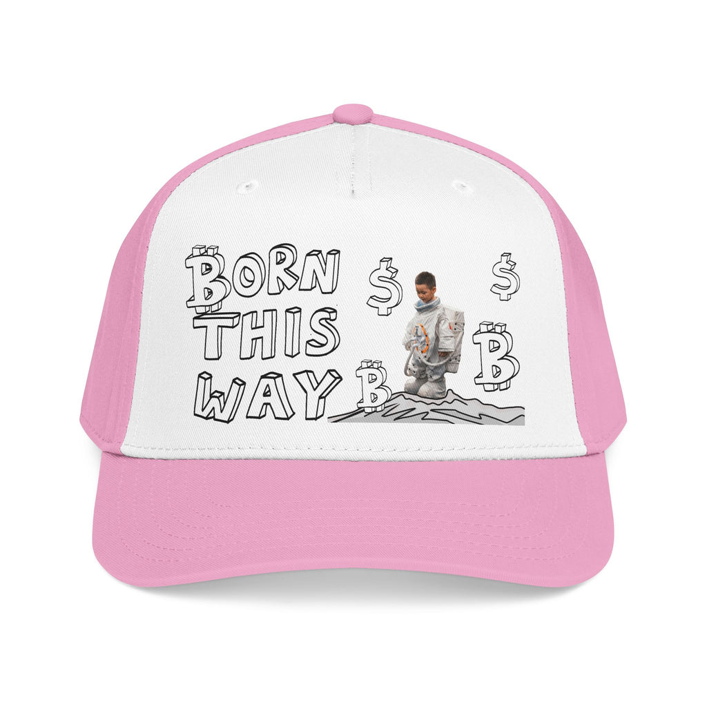 Born This Way graphic Mid Profile Baseball Cap | Crypt Apparel Bitcoin inspired art