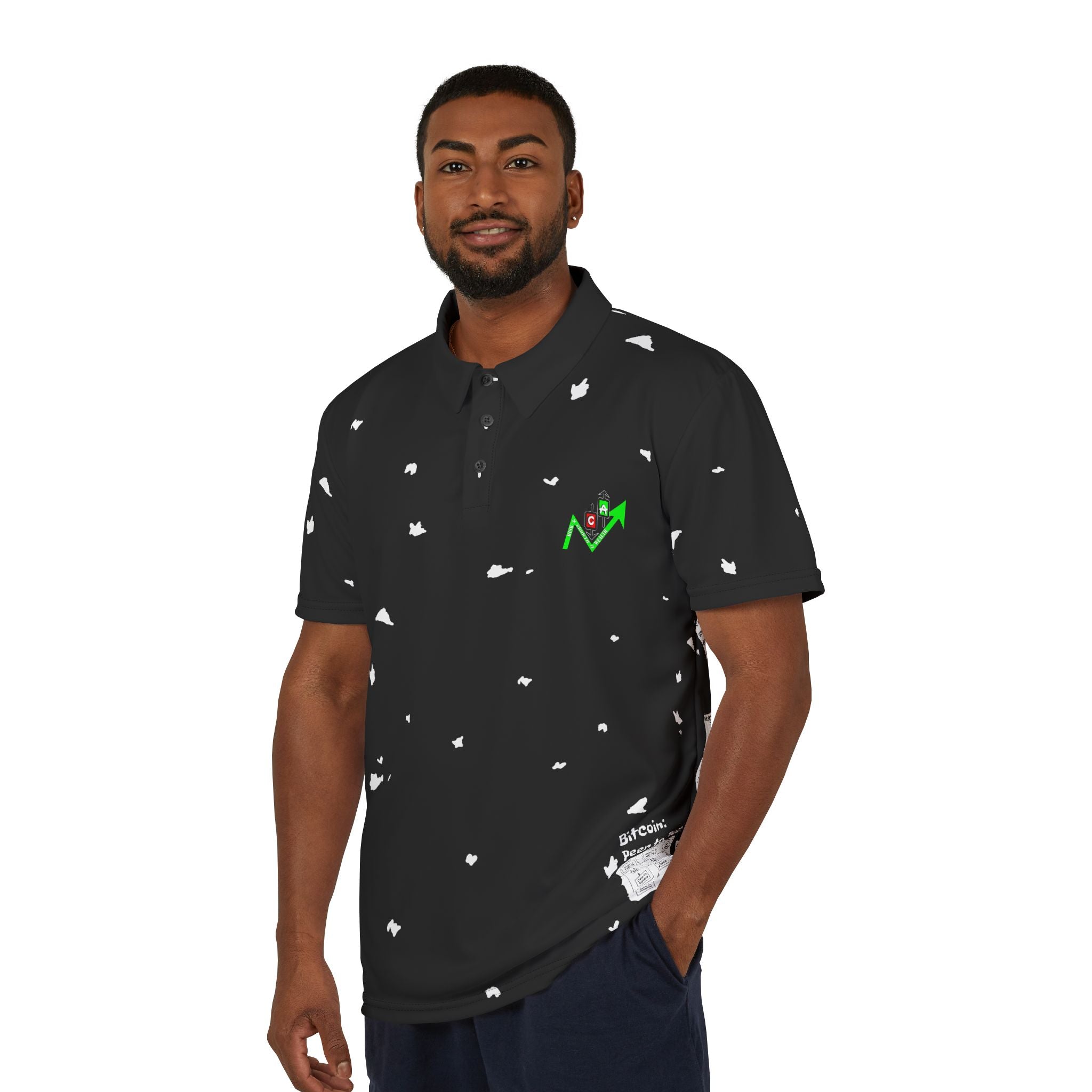Crypt Apparel Bitcoin inspired Polo Shirt | Bitcoin White Paper Pattern