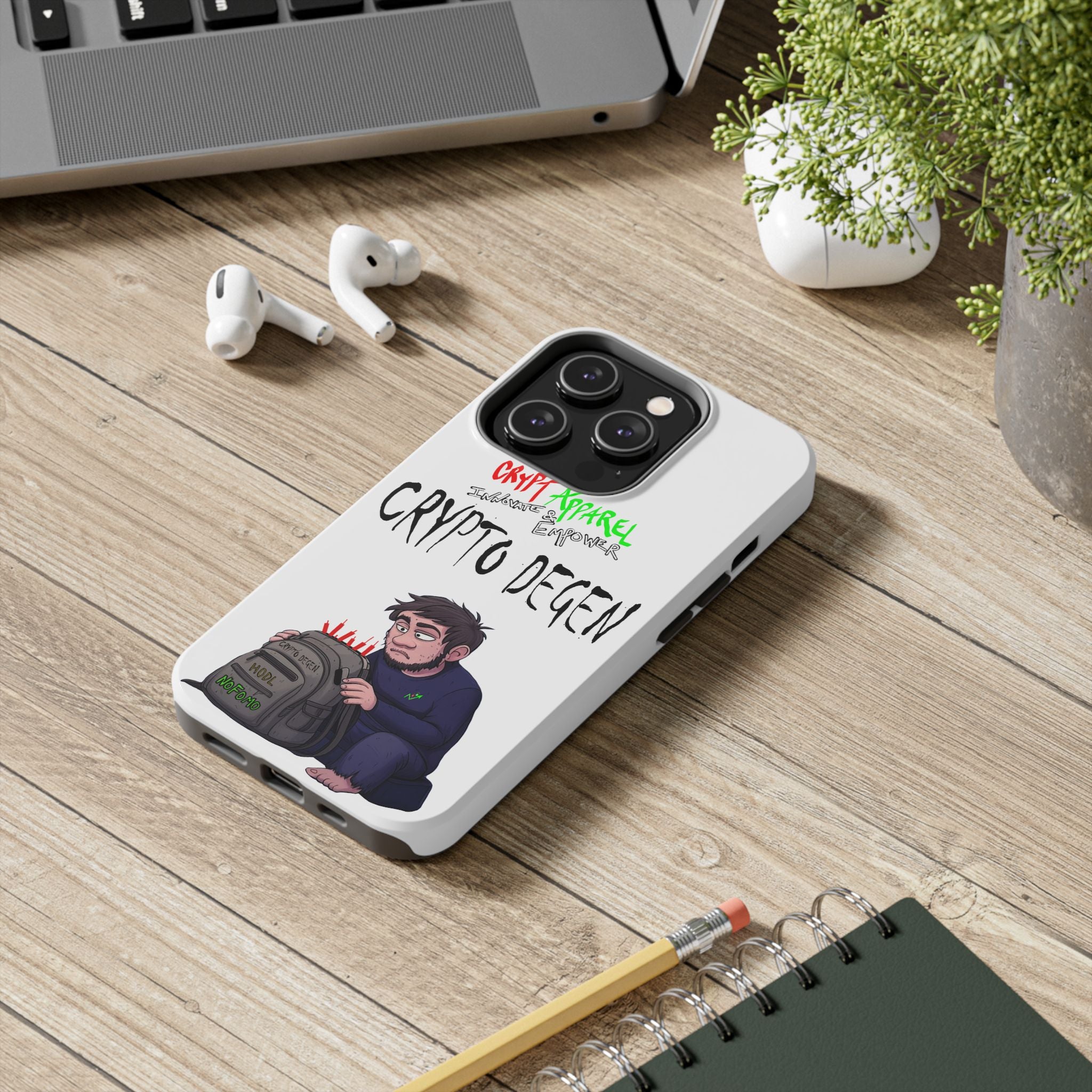 Crypto Degen Tough Phone Case — Cartoon HODL Backpack Design