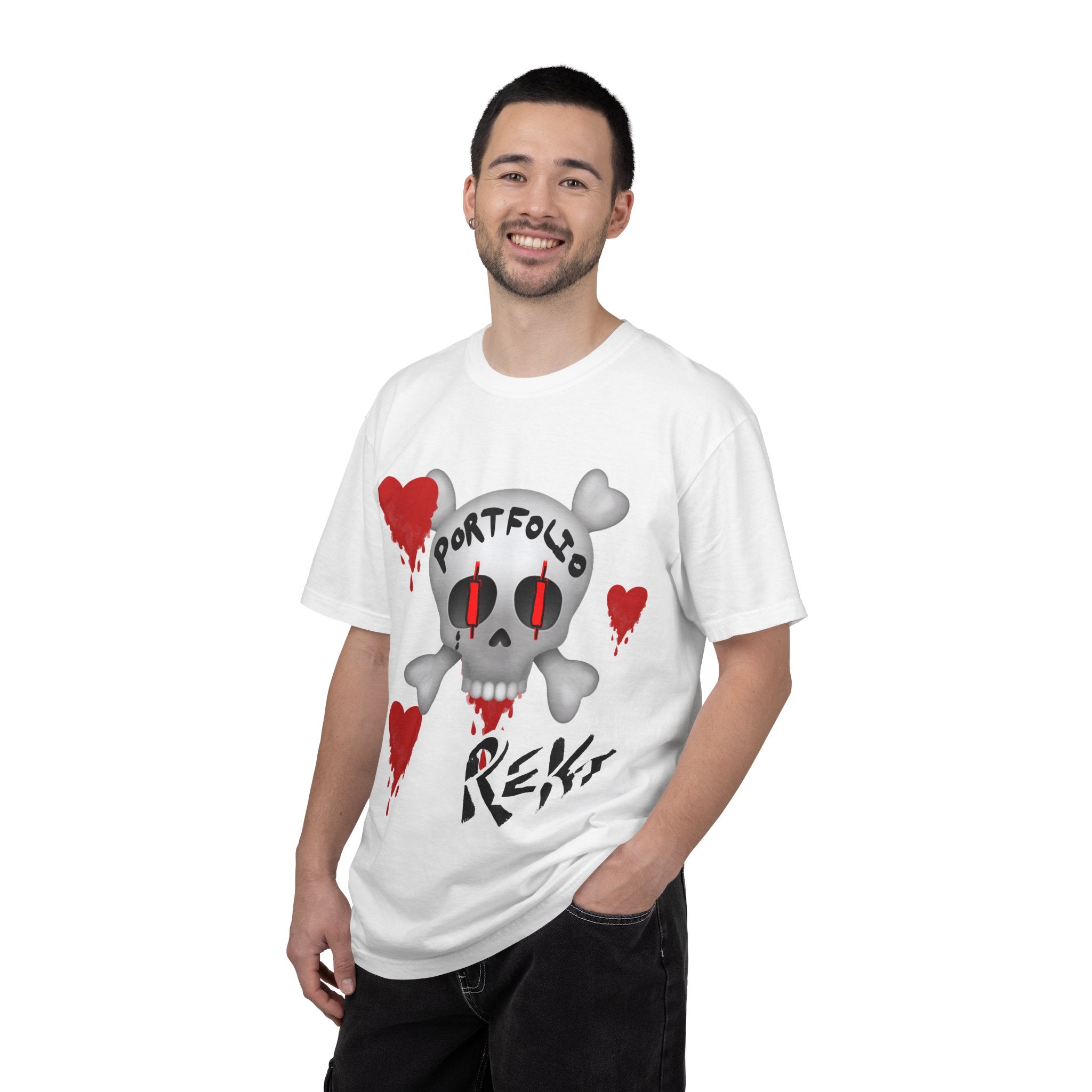 Crypto Rekt Portfolio Skull T-shirt | Crypt Apparel Bleeding Hearts Graphic Tee