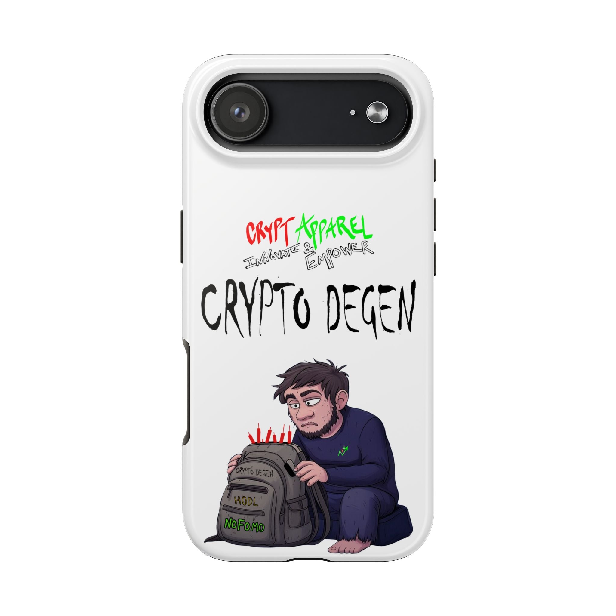 Crypto Degen Tough Phone Case — Cartoon HODL Backpack Design