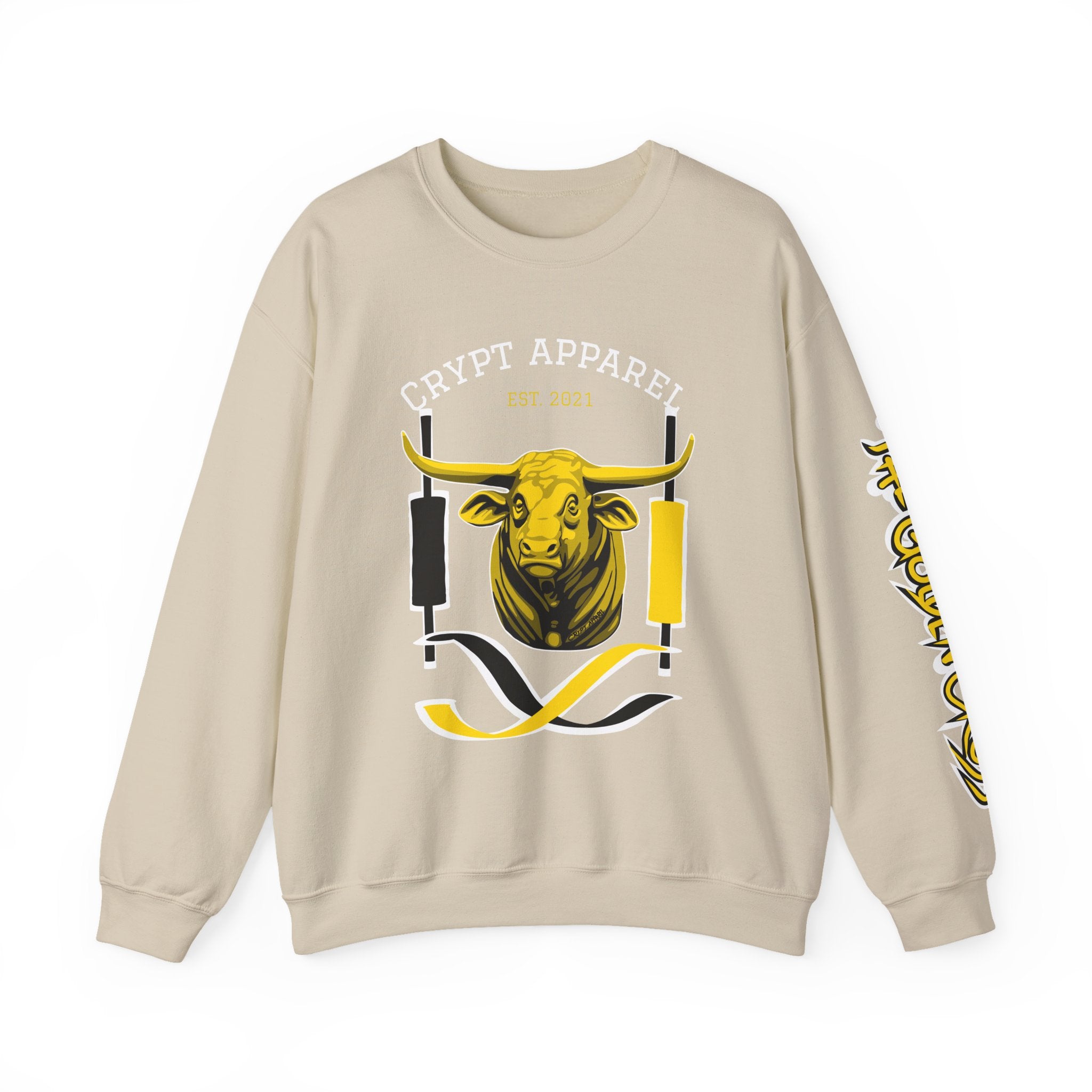 Golden Cross Bull Market Crewneck Sweatshirt – Crypt Apparel Graphic Pullover