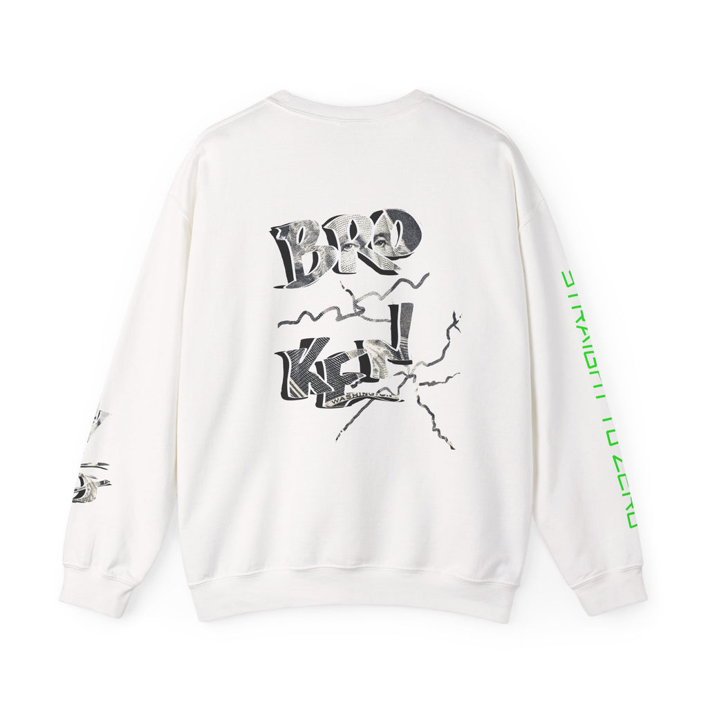 Brokenomics Crypto Crewneck Sweatshirt — Crypt Apparel Graphic Pullover with Neon Green Accents