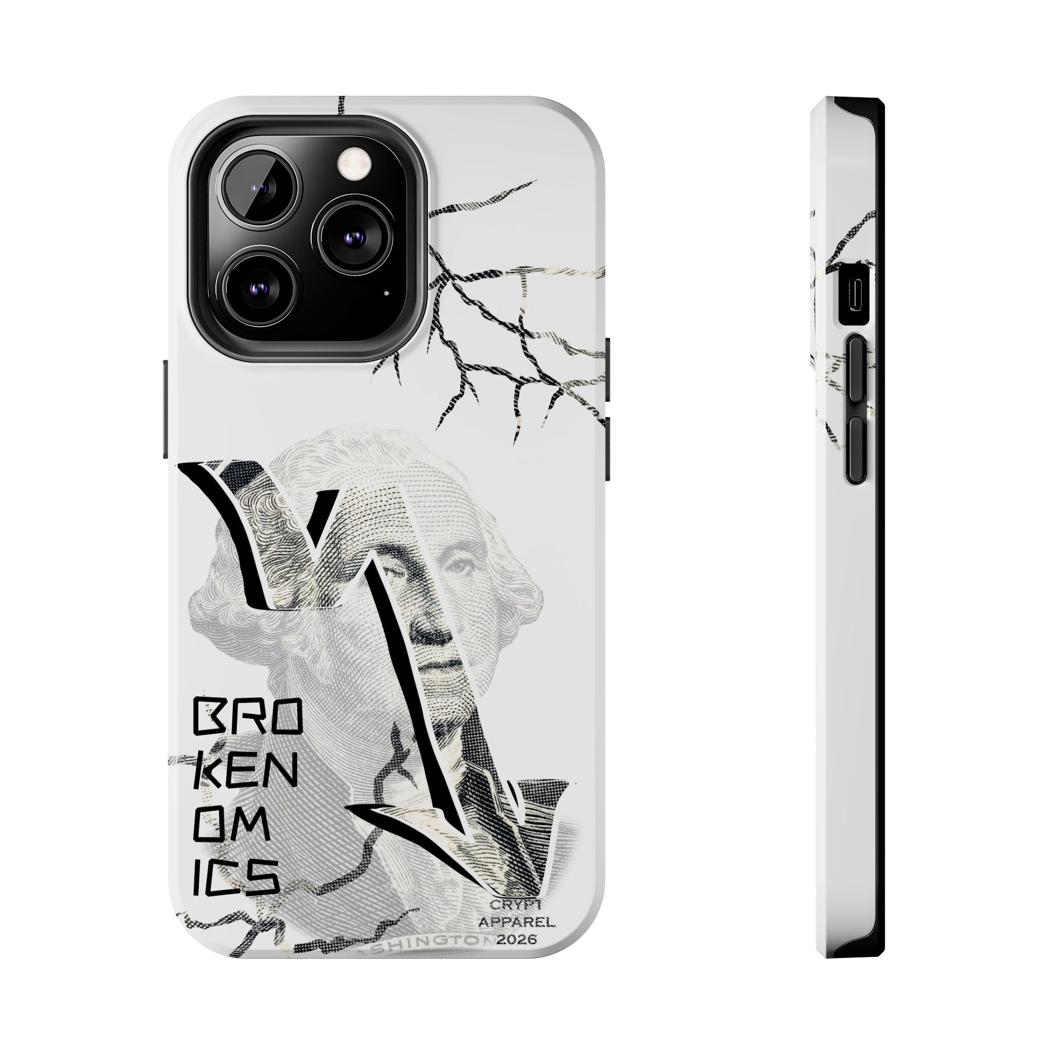 Brokenomics Crypto Tough Phone Case — 'Crypt Apparel' Cracked Dollar Graphic Protective Cover