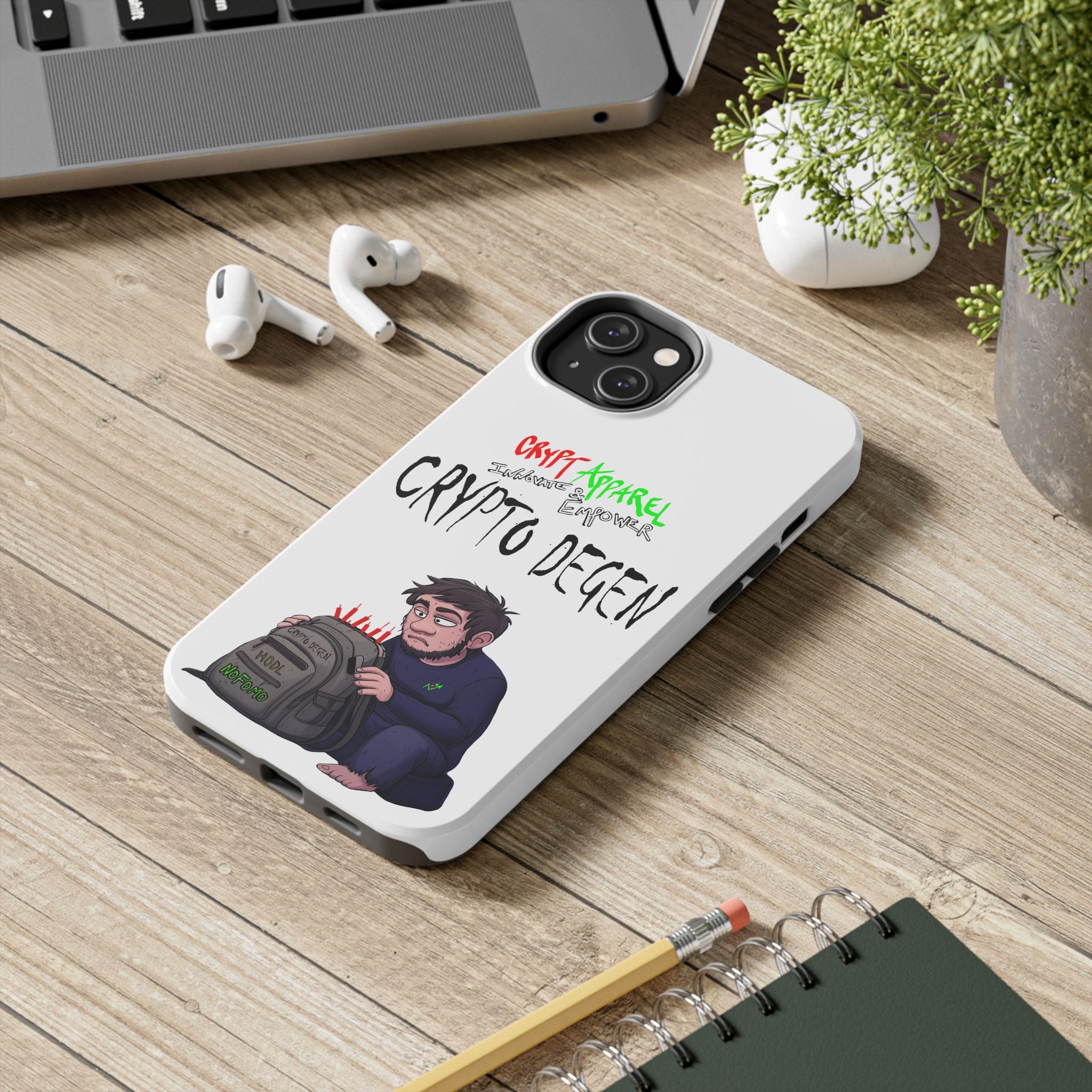 Crypto Degen Tough Phone Case — Cartoon HODL Backpack Design