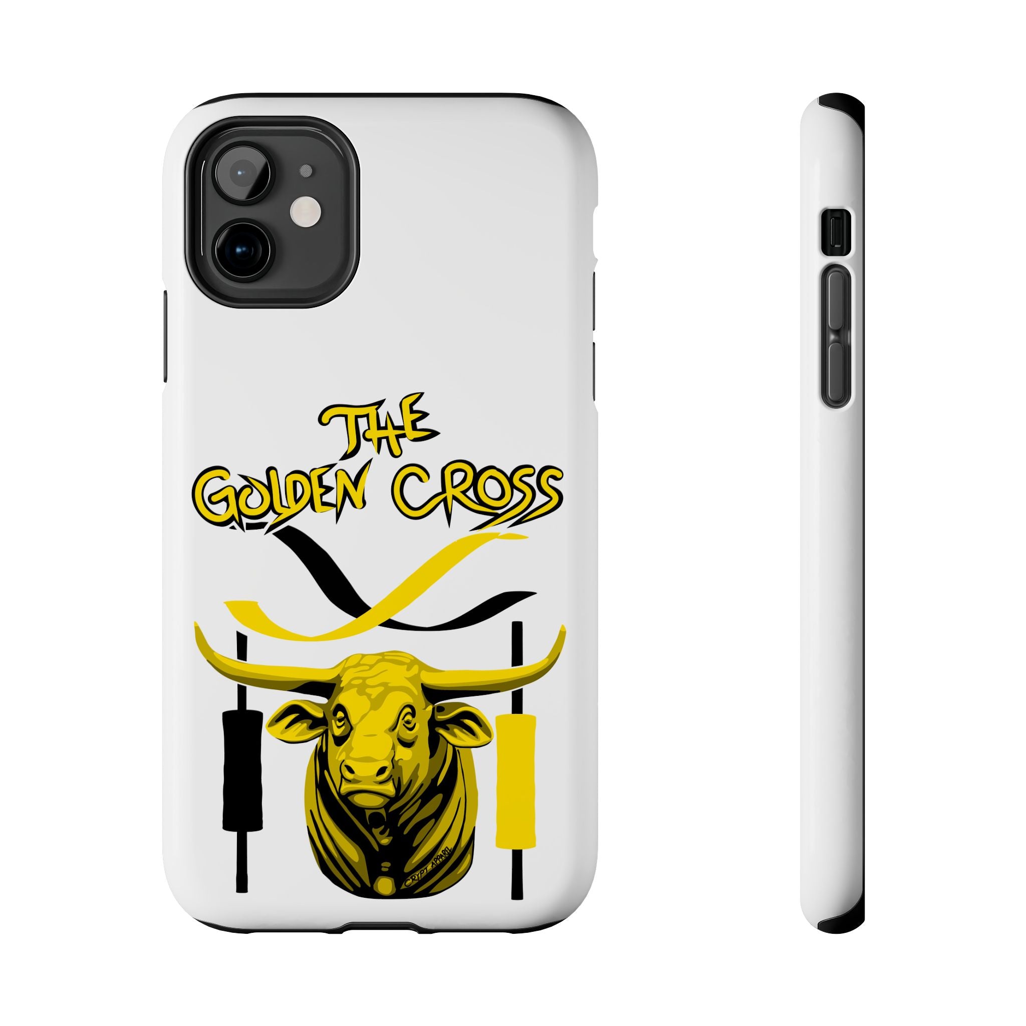 The Golden Cross Tough Phone Case — Crypt Apparel Rugged Crypto Bull Graphic Protective Cover