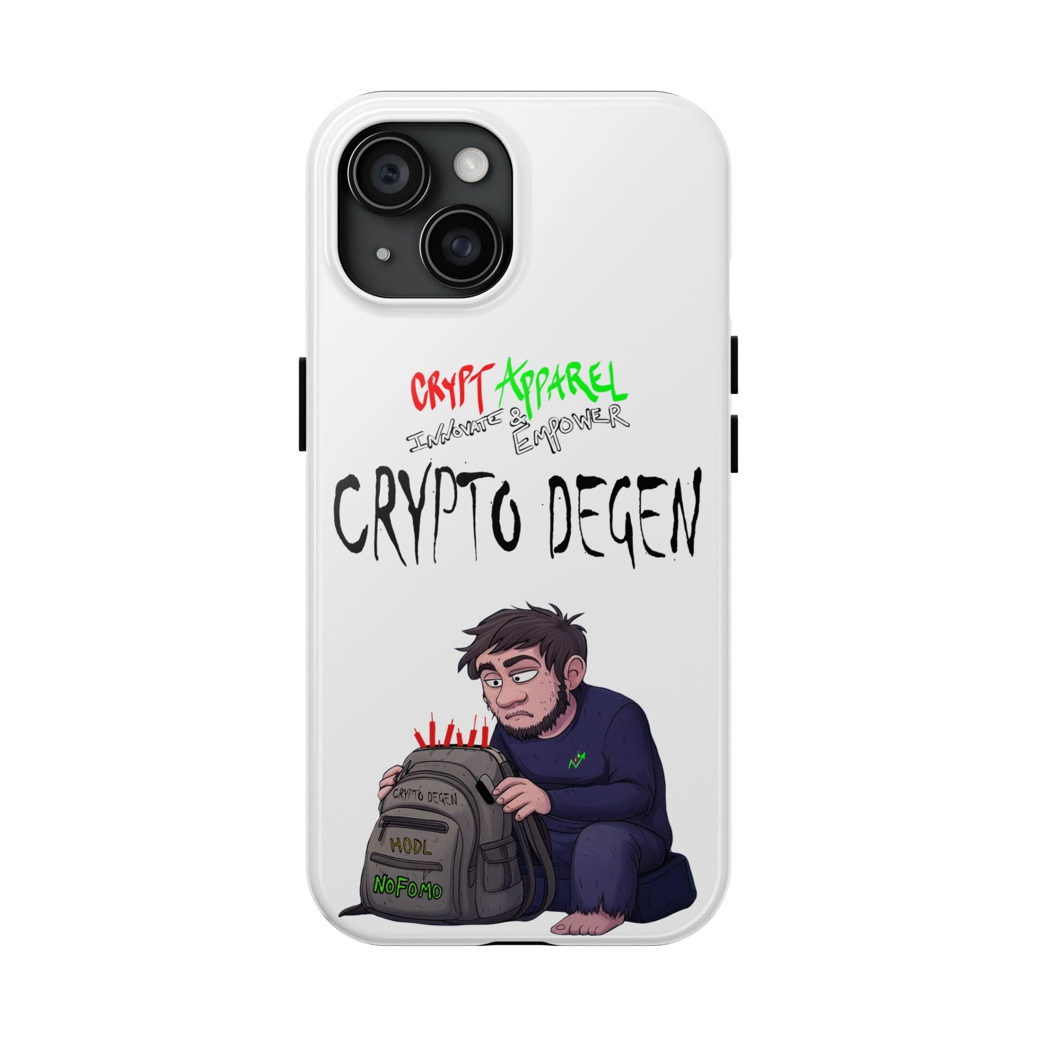Crypto Degen Tough Phone Case — Cartoon HODL Backpack Design