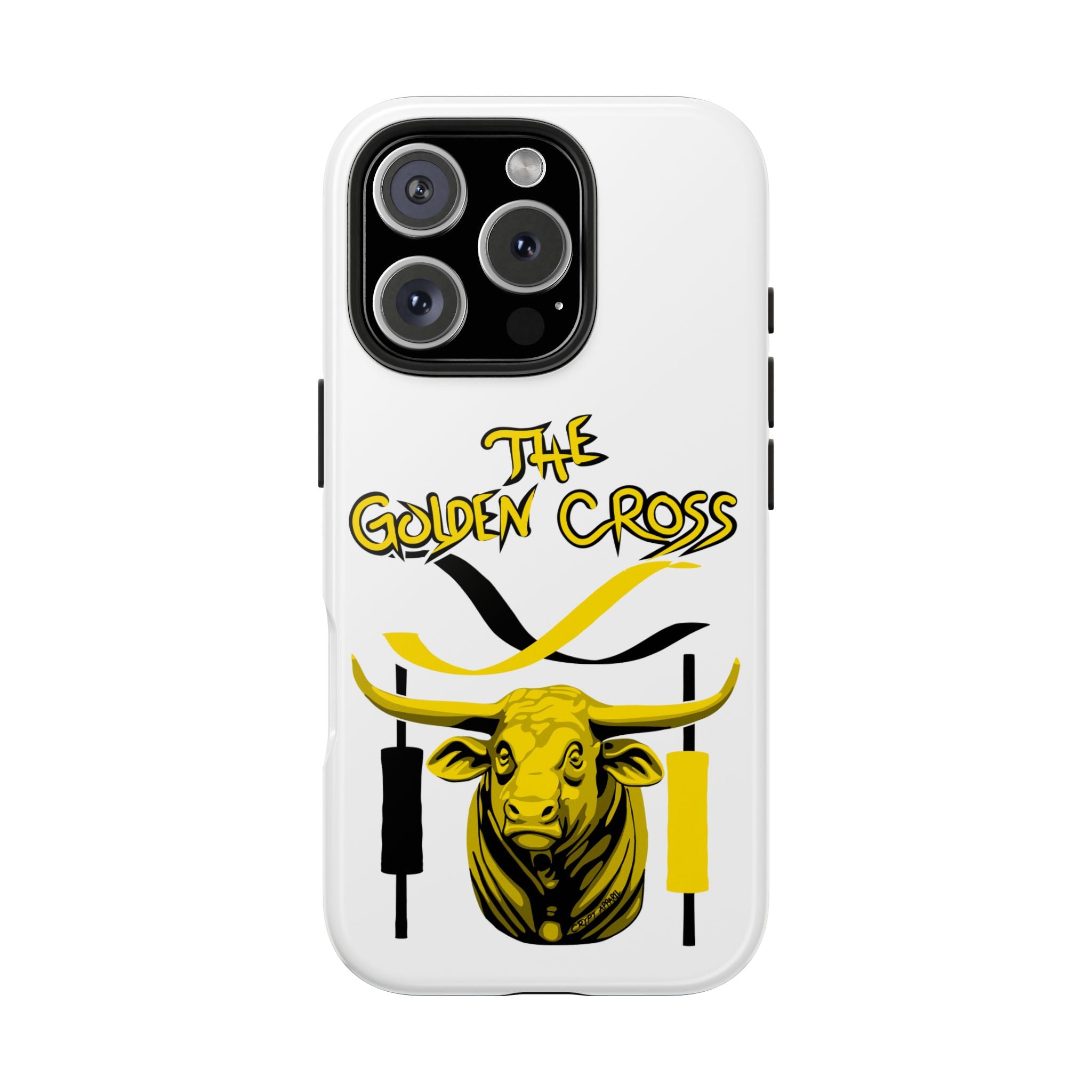 The Golden Cross Tough Phone Case — Crypt Apparel Rugged Crypto Bull Graphic Protective Cover