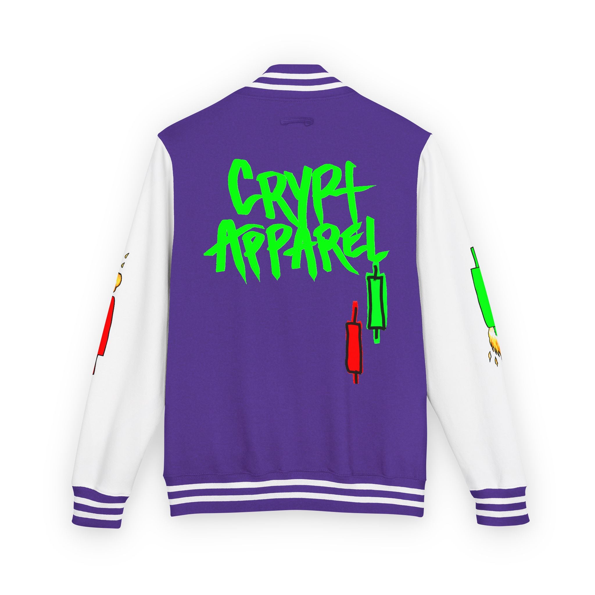 Crypt Apparel Letterman Jacket — 'Crypto Trader' Neon Graffiti Varsity Jacket