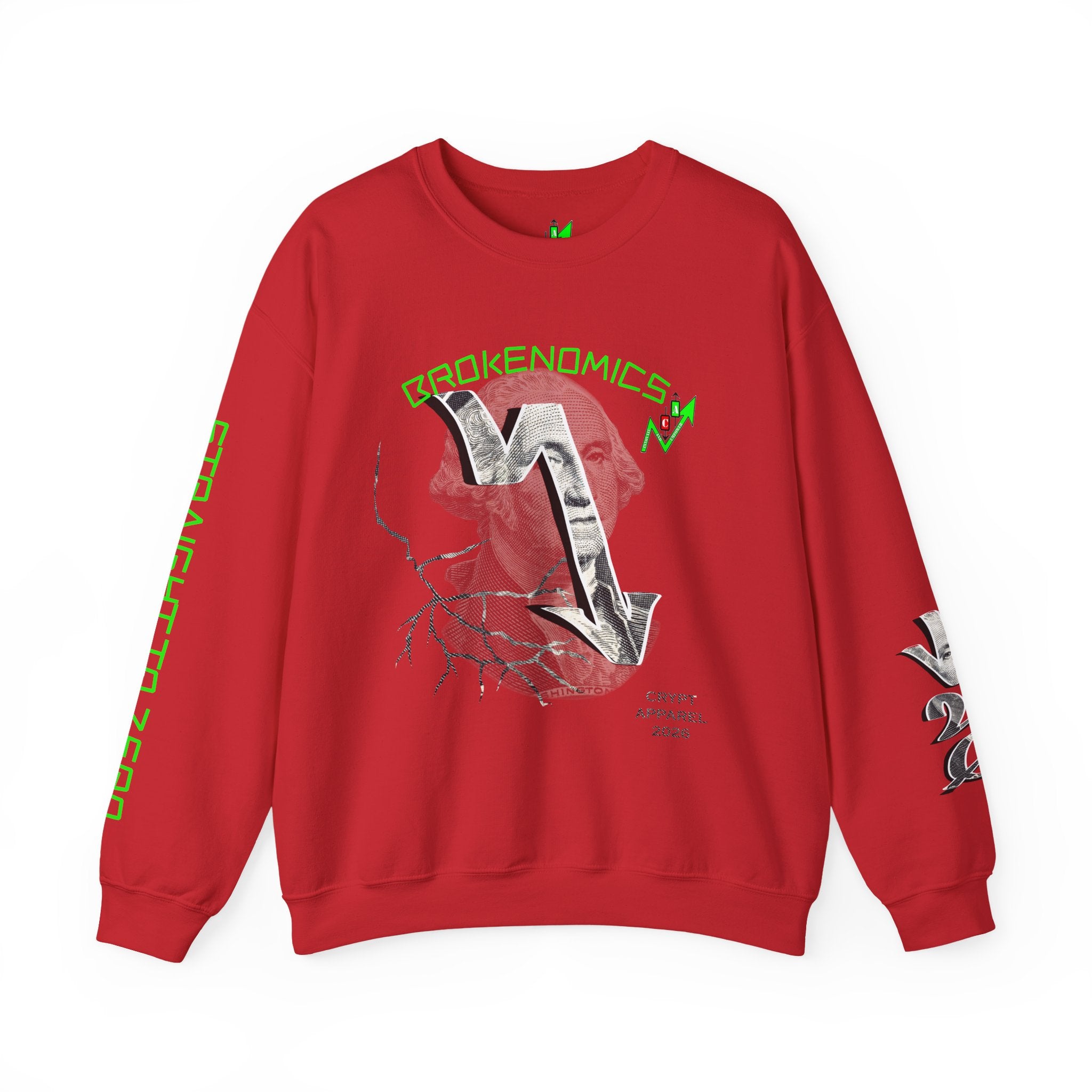 Brokenomics Crypto Crewneck Sweatshirt — Crypt Apparel Graphic Pullover with Neon Green Accents