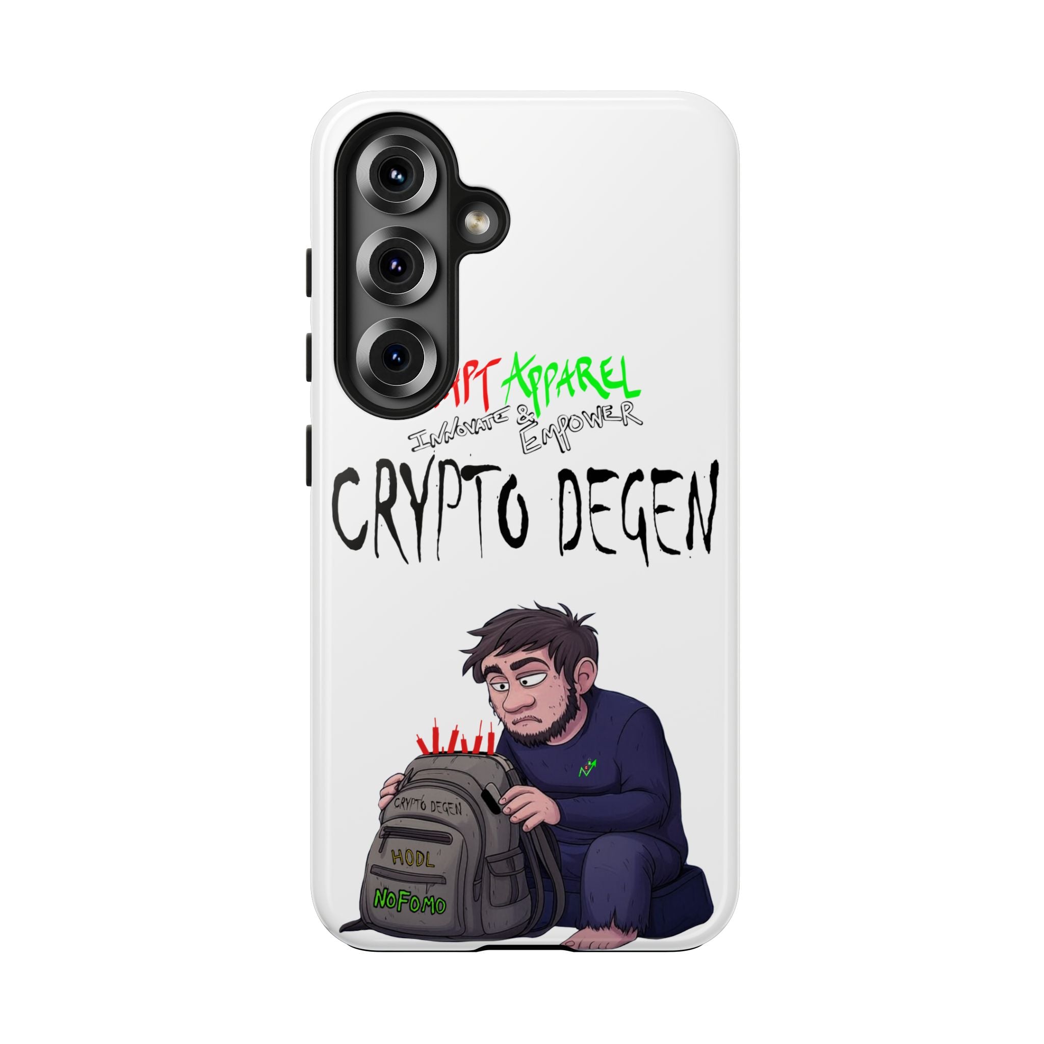 Crypto Degen Tough Phone Case — Cartoon HODL Backpack Design