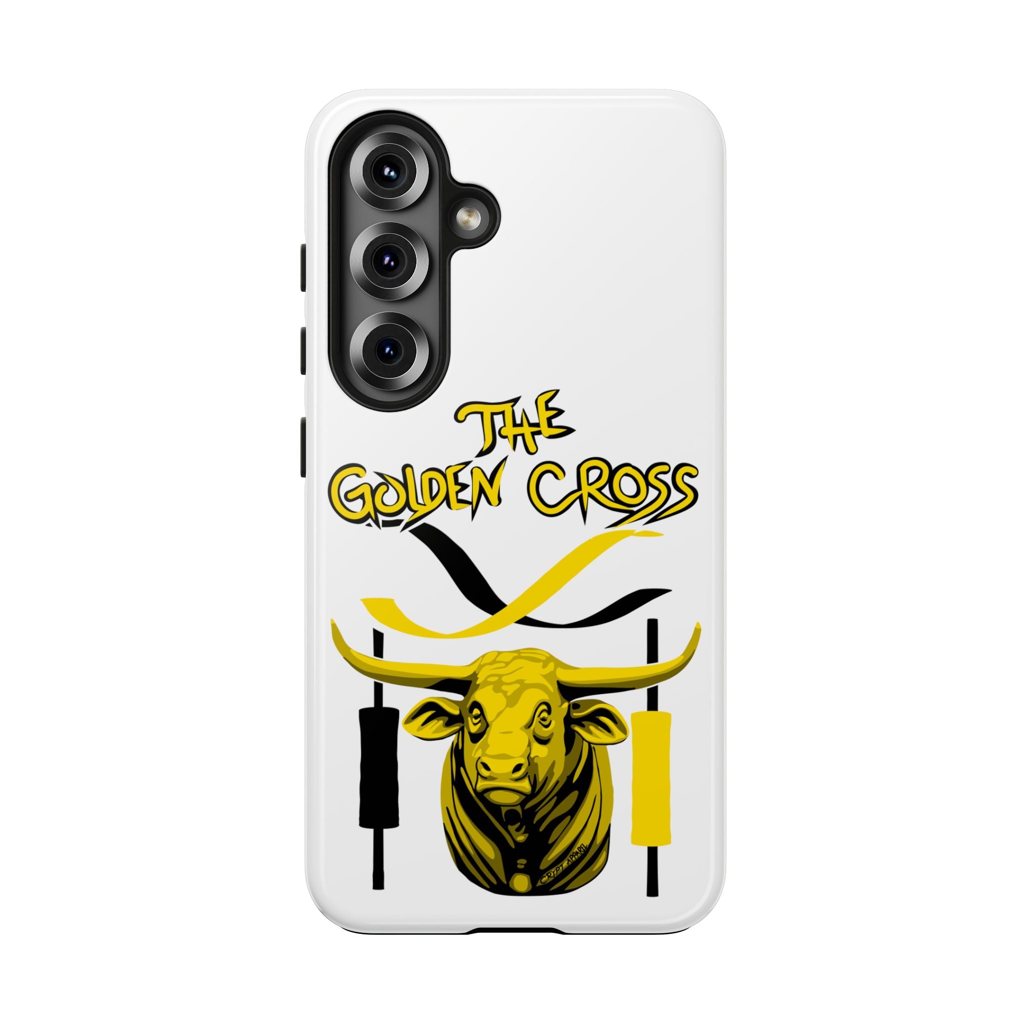The Golden Cross Tough Phone Case — Crypt Apparel Rugged Crypto Bull Graphic Protective Cover