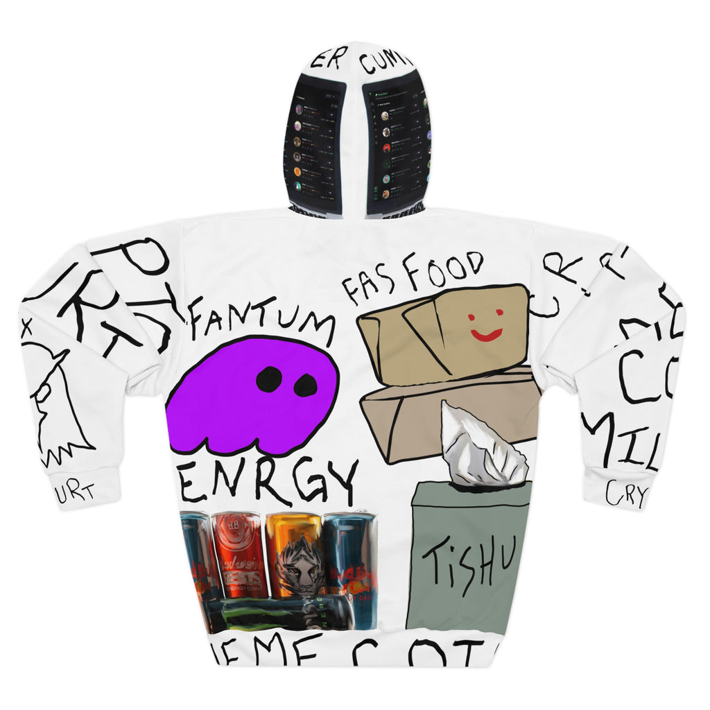 White All Over Print Hoodie Meme Coin Millionaire graphic Hooded Sweatshirt by Crypt Apparel