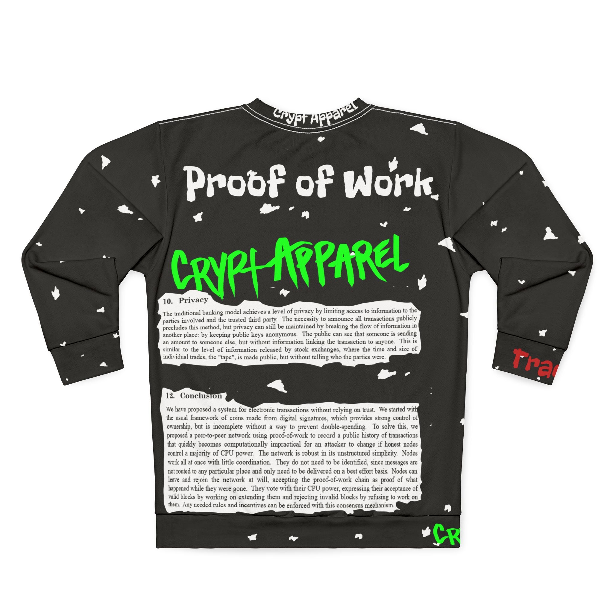 Crypt Apparel Bitcoin inspired Sweatshirt | Crypto White Paper Text All-Over Print