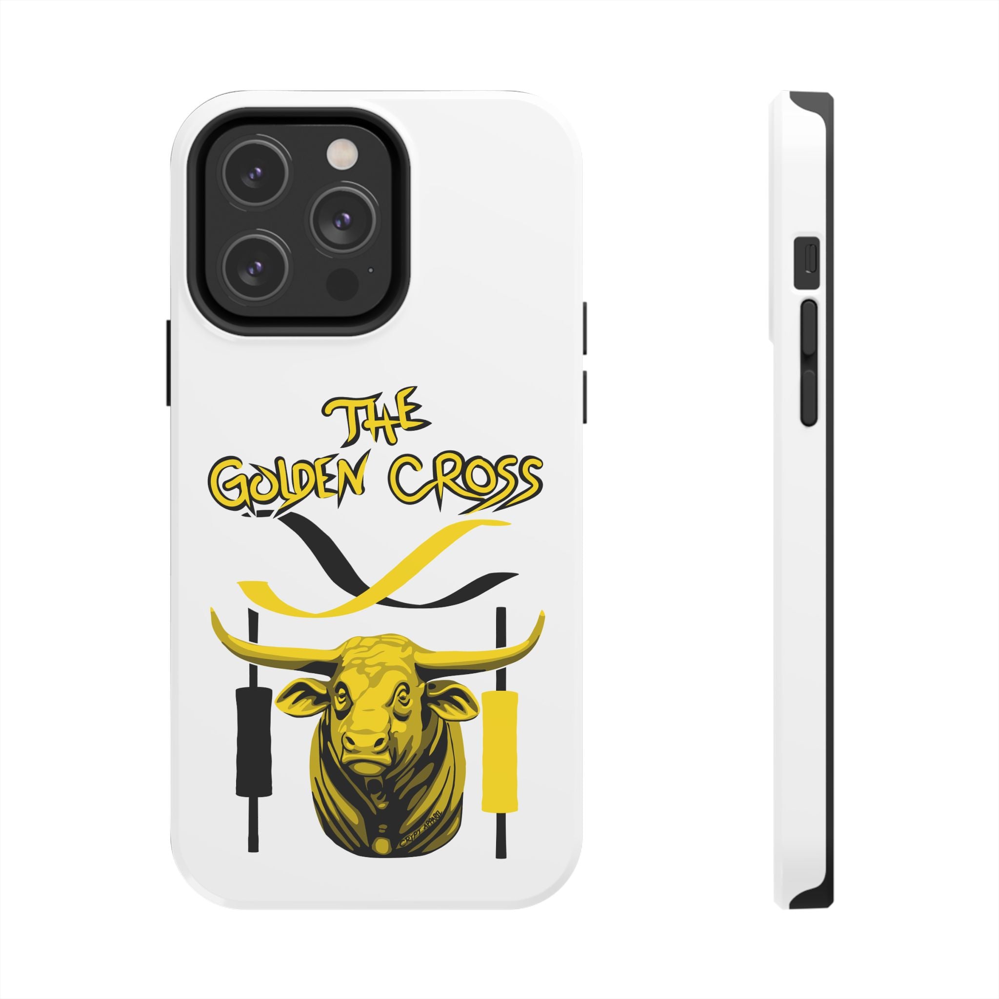 The Golden Cross Tough Phone Case — Crypt Apparel Rugged Crypto Bull Graphic Protective Cover