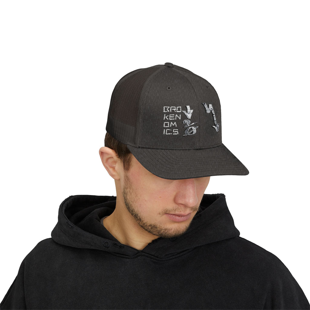 Brokenomics Crypto Trucker Cap - Crypt Apparel Distressed Arrow Graphic Snapback