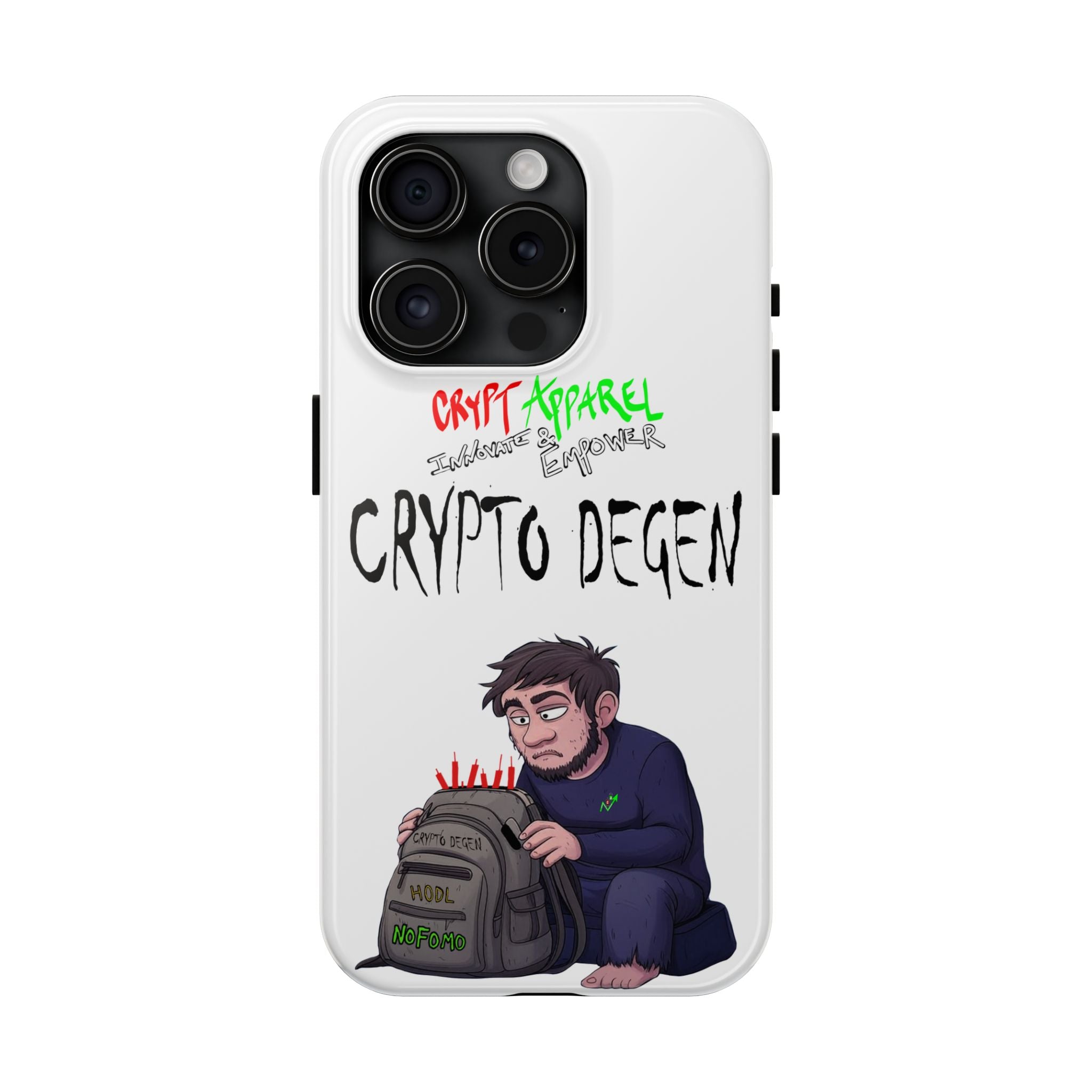 Crypto Degen Tough Phone Case — Cartoon HODL Backpack Design