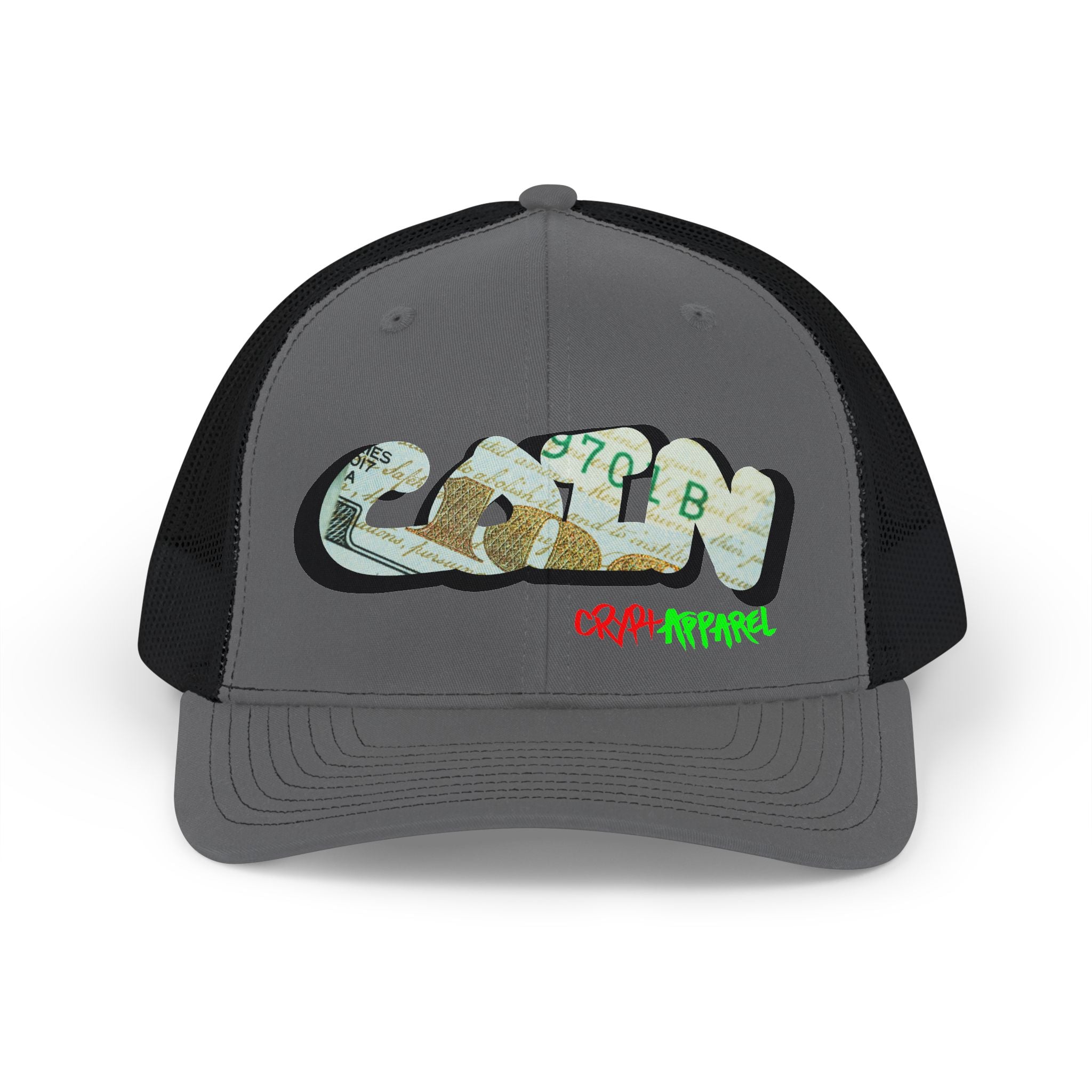 CA 100 Coin Crypto Snapback | Crypt Apparel Money Graffiti Snapback Trucker Cap