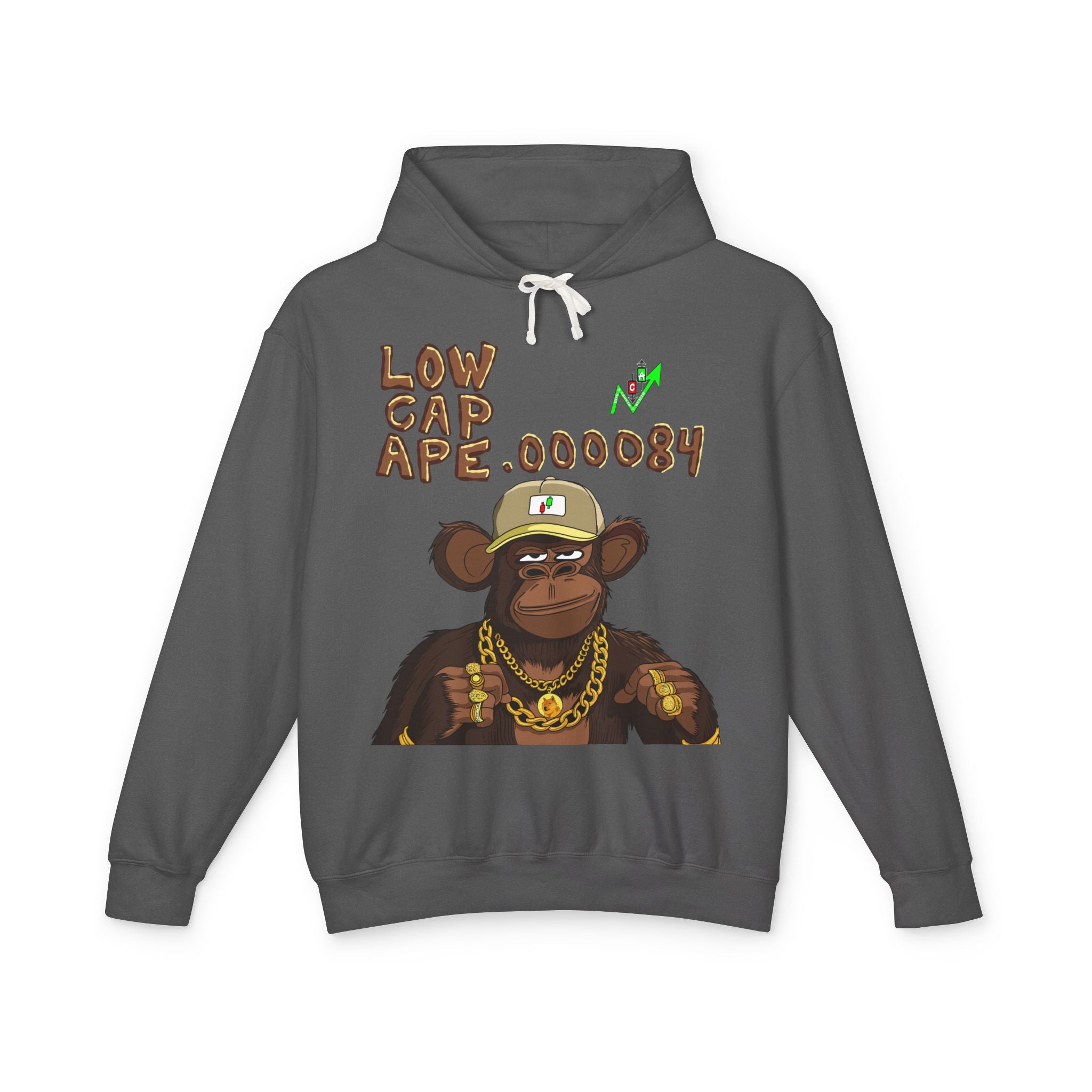 Low Cap Ape Meme Coin Hoodie — Crypt Apparel Cryptocurrency Graphic Pullover