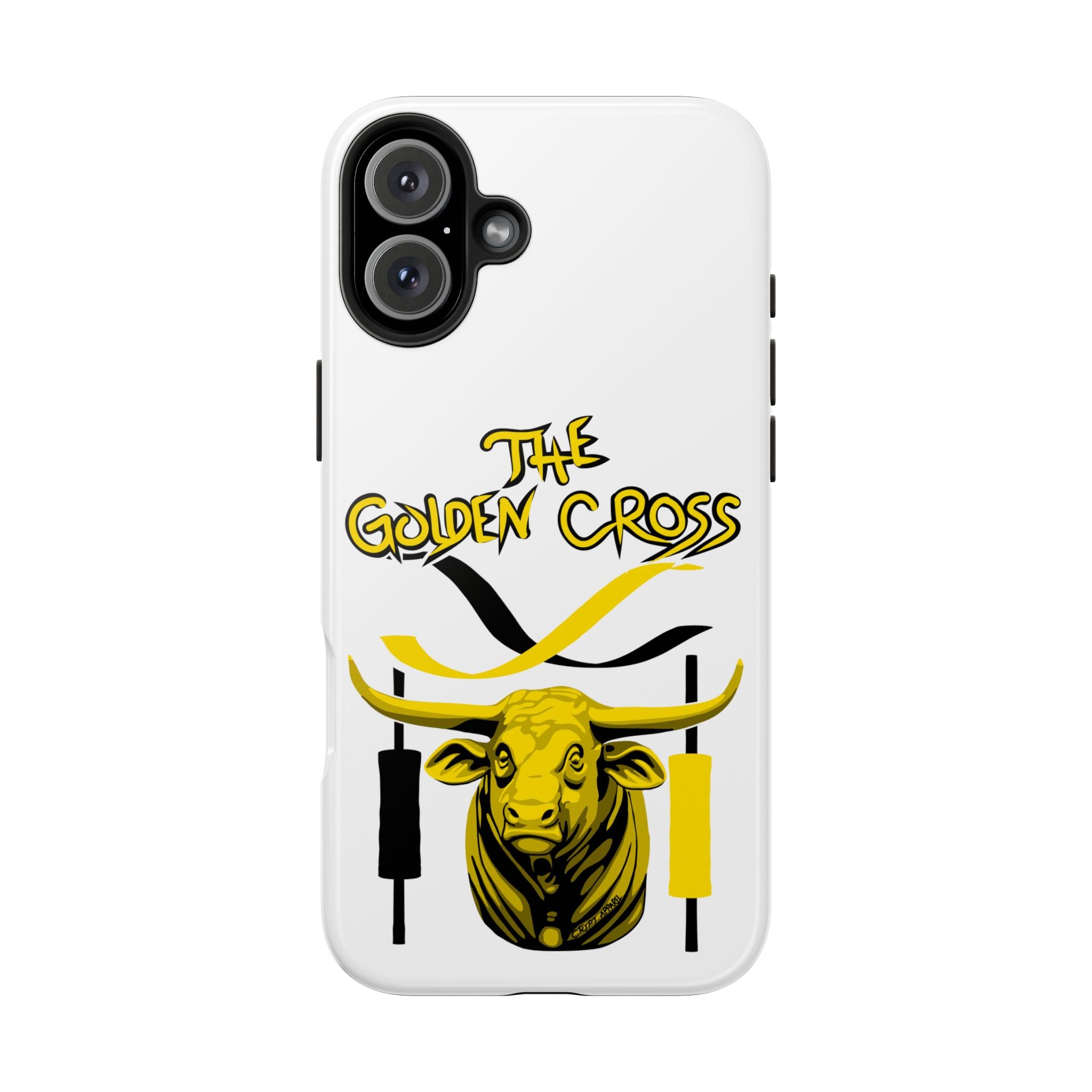 The Golden Cross Tough Phone Case — Crypt Apparel Rugged Crypto Bull Graphic Protective Cover