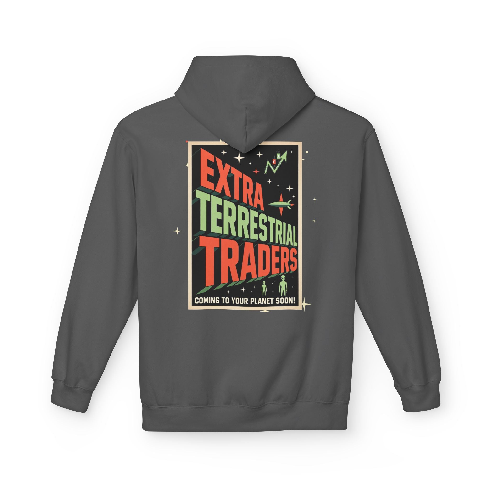 Extra Terrestrial Traders Crypto Hoodie — “Not Alone” Crypt Apparel Retro Sci‑Fi Graphic