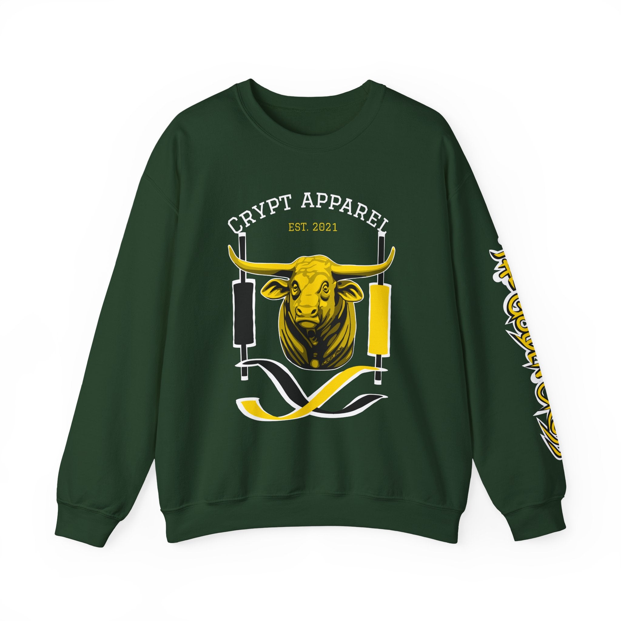 Golden Cross Bull Market Crewneck Sweatshirt – Crypt Apparel Graphic Pullover