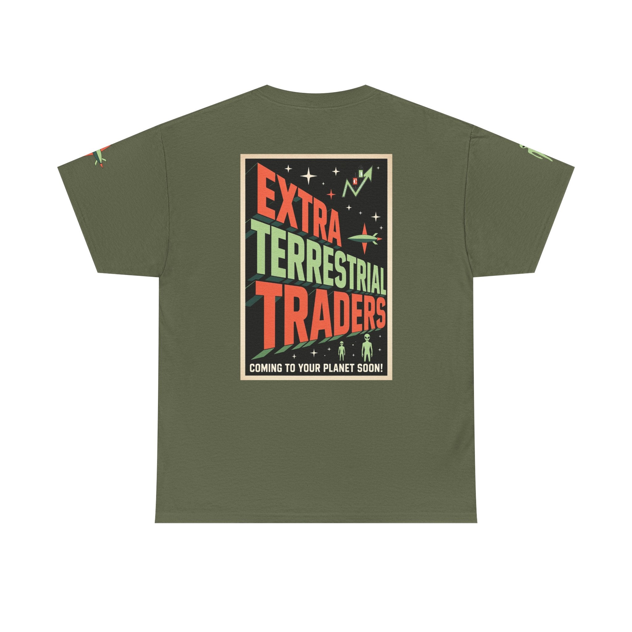 Extra Terrestrial Traders Crypto Graphic Tee — Retro Alien Poster Shirt